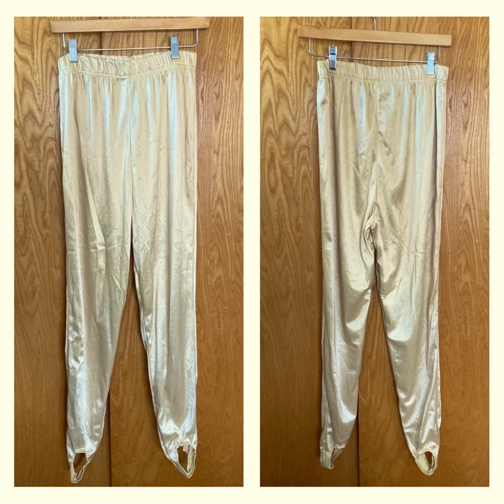 Vintage retro 80s 90s gold Lycra stirrup pants elastic waist